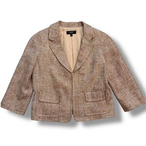 Talbots Tweed Linen Blend Cropped Open Front Blazer Size 6